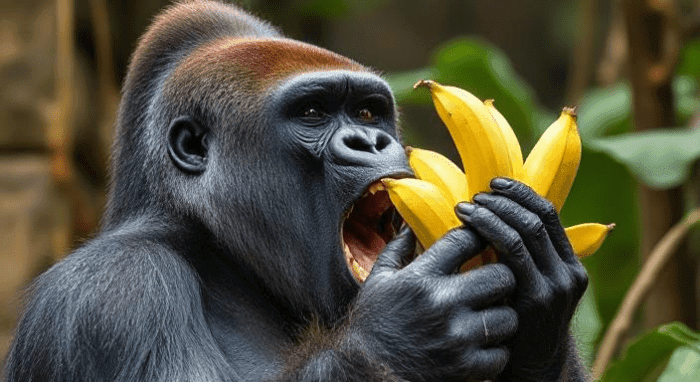 gorilla eating banana