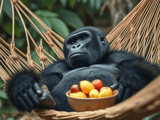 gorilla lie on hammock