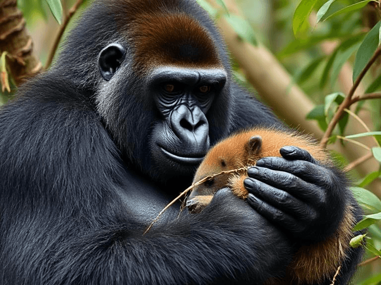 gorilla holding a kiwi