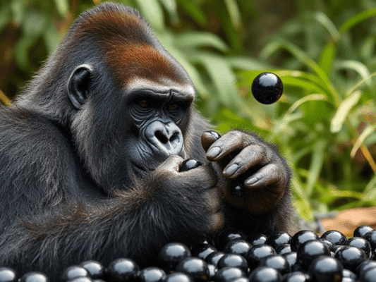 gorilla playing with marbles
