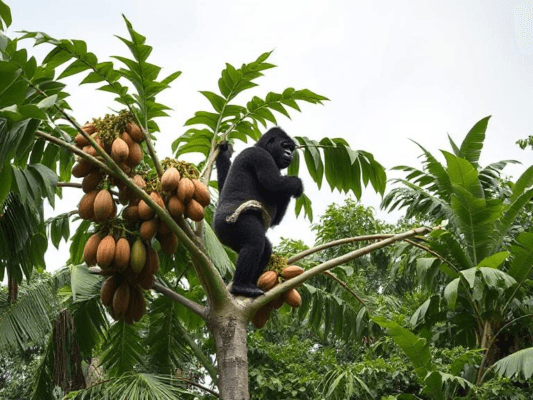 gorilla standing on tree