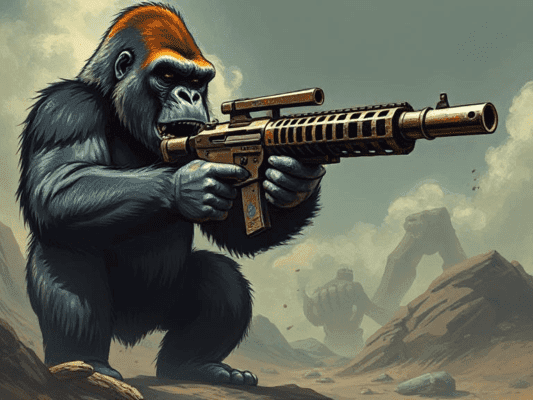 gorilla holding a gun