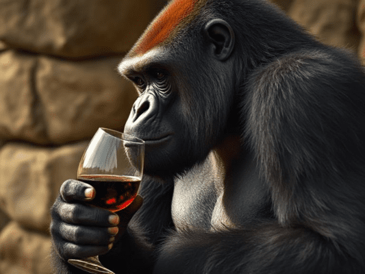 gorilla drinking wine