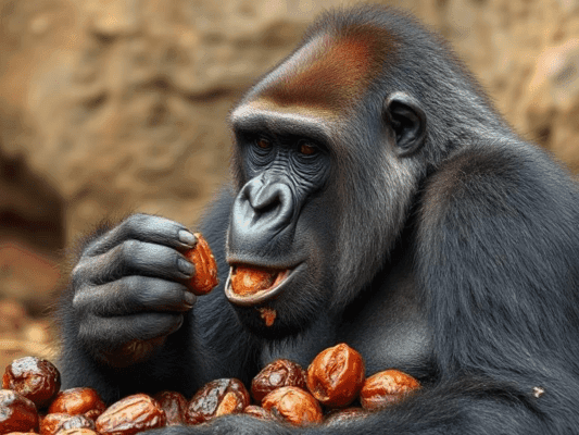 gorilla eating dates