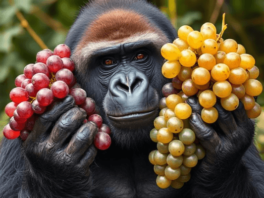 gorilla selfie with grapes