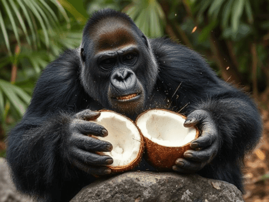 smash coconut over a rock in halves